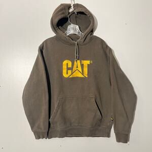 CAT Embroidered Logo Brown Workwear Pullover Hoodie Sweatshirt Men’s Size Medium